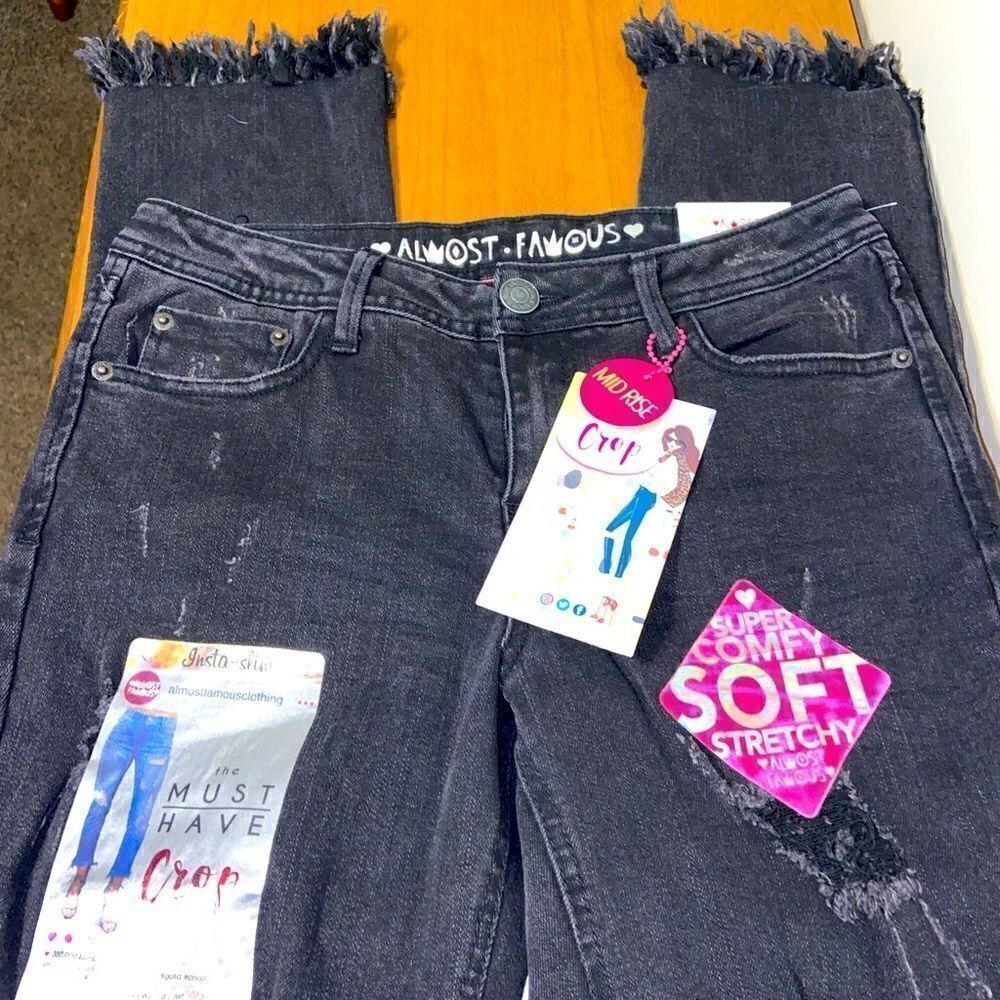 NWT almost famous distressed crop black denim jeans